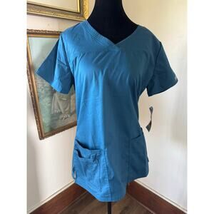 NWT Cherokee Workwear Core Stretch Scrub Top Small Teal V Neck